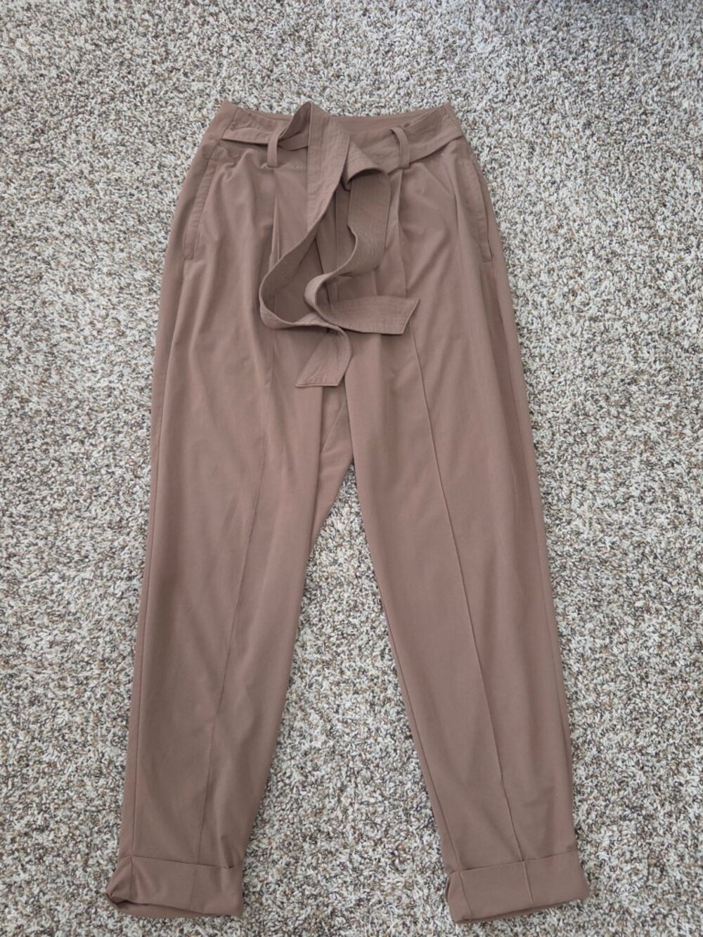 Athleta Cardiff Pant Womens 8 Brown Tie Waist Cuffed Travel Stretch